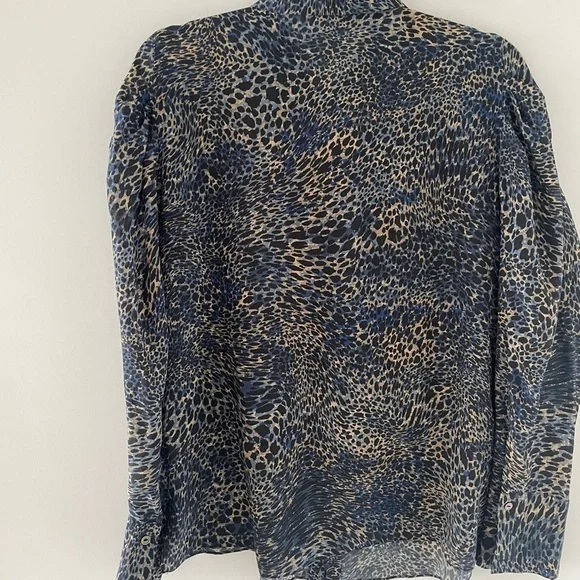 Kobi Halperin Women’s Blouse Size Medium Blue Brown Tan Silk Long Sleeve Silk - Picture 3 of 6